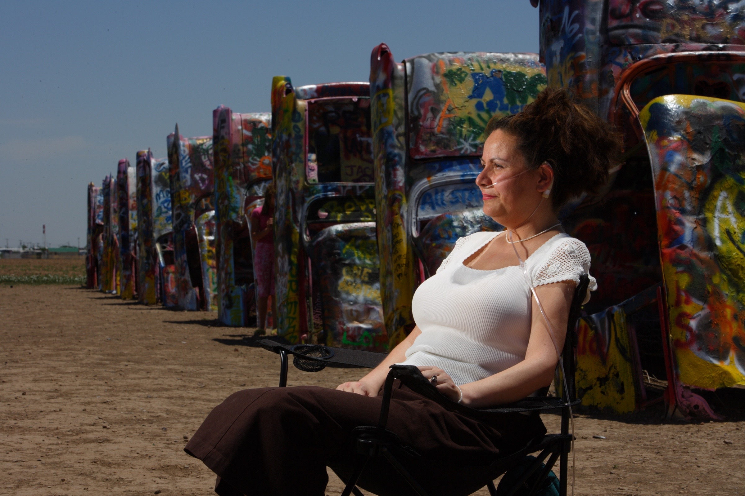 Virginia Dunn photographed at Cadillac Ranch, Amarillo, Texas, for ALS Across America