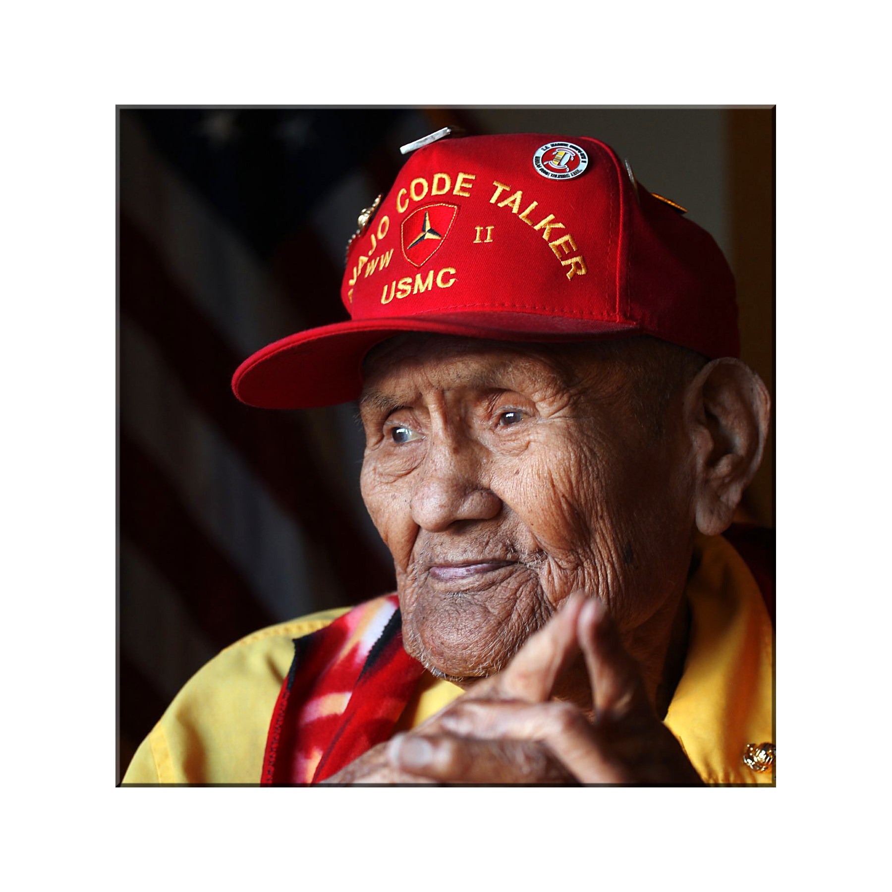 Portrait of Navajo Code Talker Chester Nez made in Gallup, New Mexico