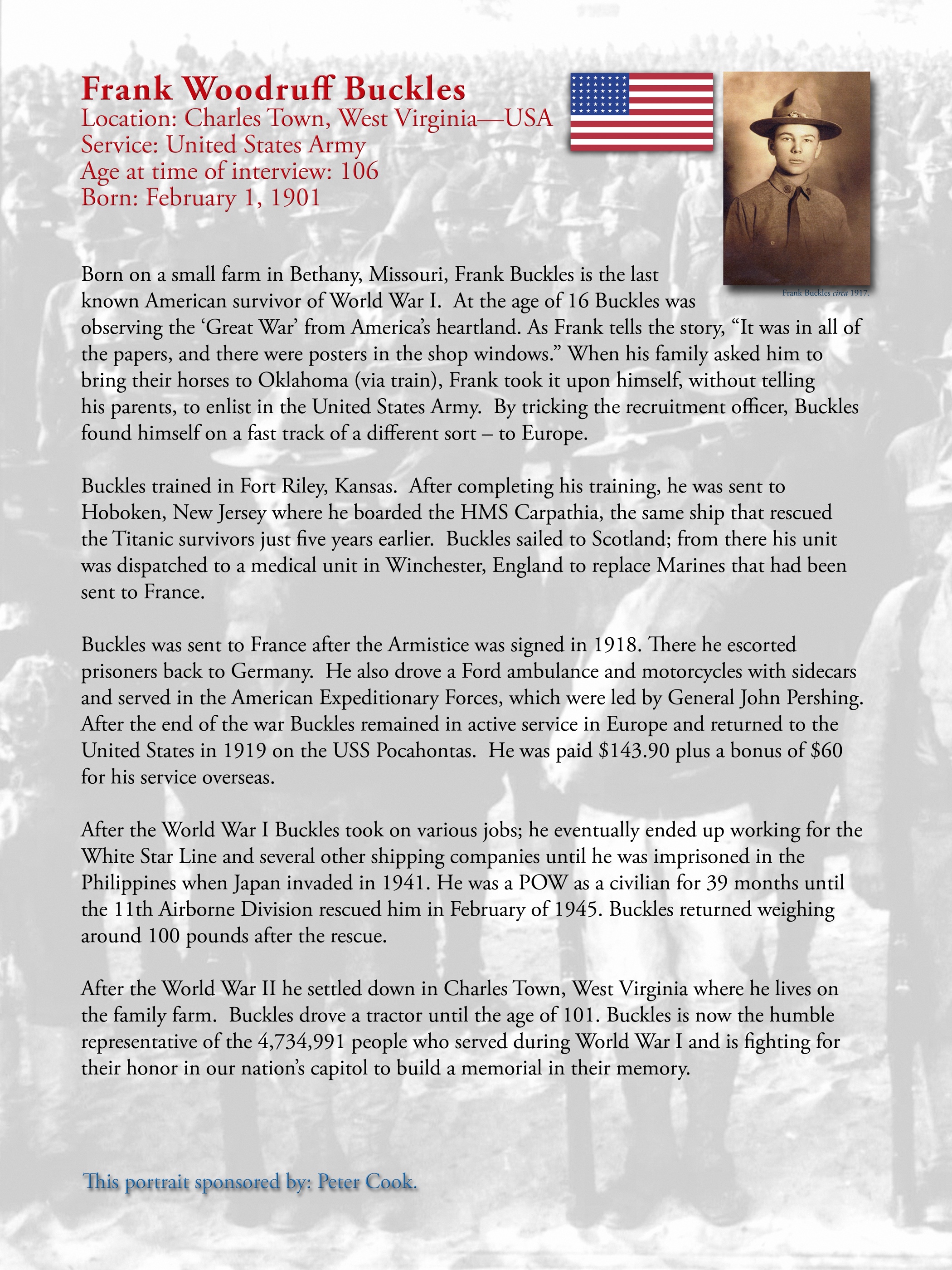 Original exhibition story panel for Frank Woodruff Buckles