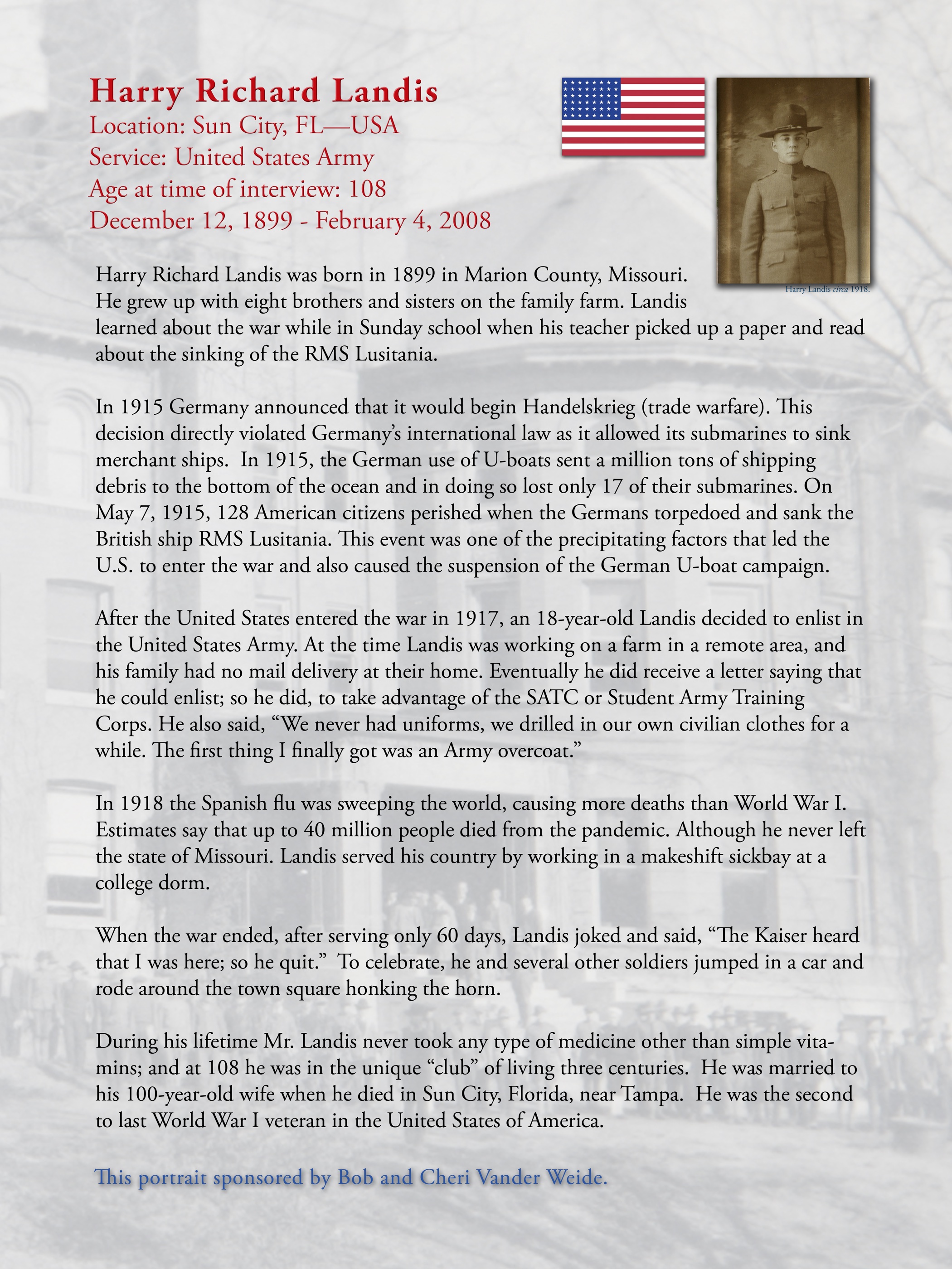 Original exhibition story panel for Harry Richard Landis